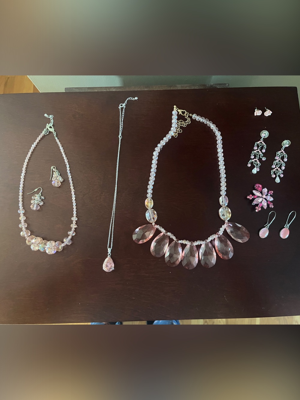 Pink Crystal Statement Necklaces and Matching Earrings Set